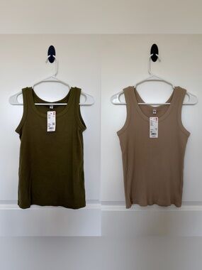Uniqlo Ribbed Tank Tops in Olive Green and Taupe